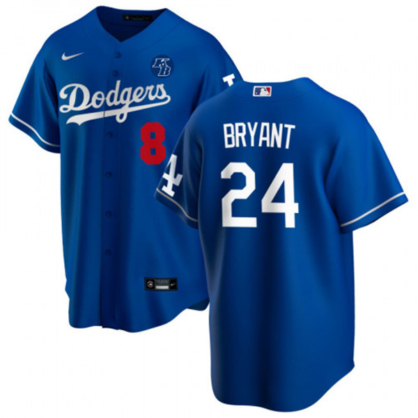 Men's Los Angeles Dodgers Blue Front #8 Back #24 Kobe Bryan 2020 KB Patch Cool Base Stitched Jersey